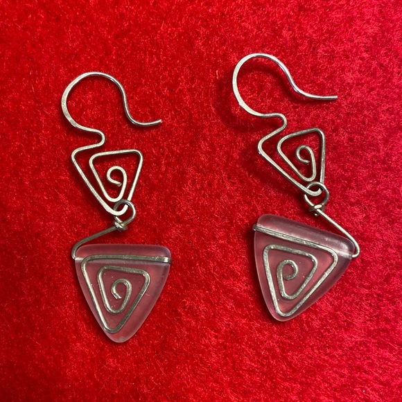 Sea Glass Silver Wire Wrapped Drop Earrings - Picture 1 of 10